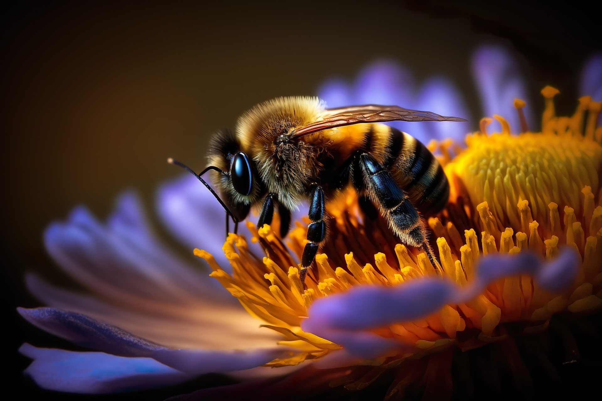 A honey bee sitting on a yellow flower 